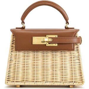 ⚡Jw Pei Women Brown‎ Rattan Vegan Leather Elegant Sustainable Top Handle Bag